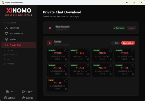 Telegram private chat & stories