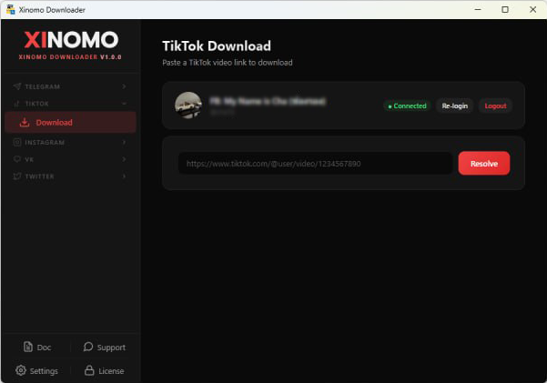 TikTok download — quality select
